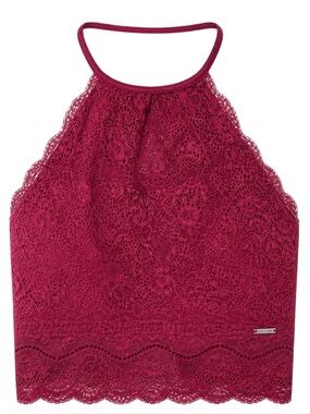 La Vie En Rose Lace Halter Crop Top - Burgundy